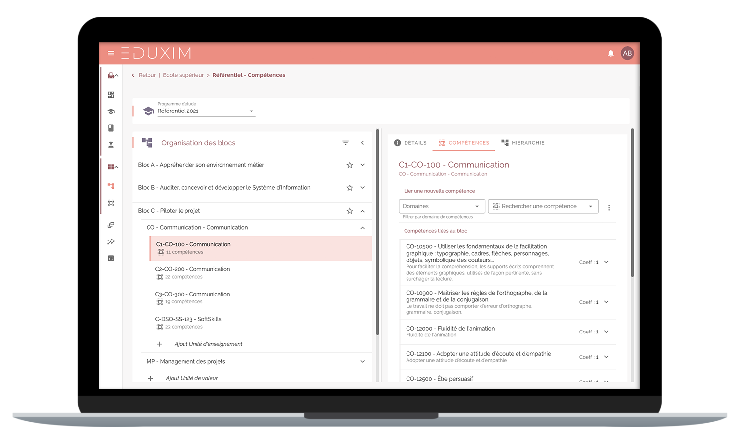 Eduxim example organisation des blocs