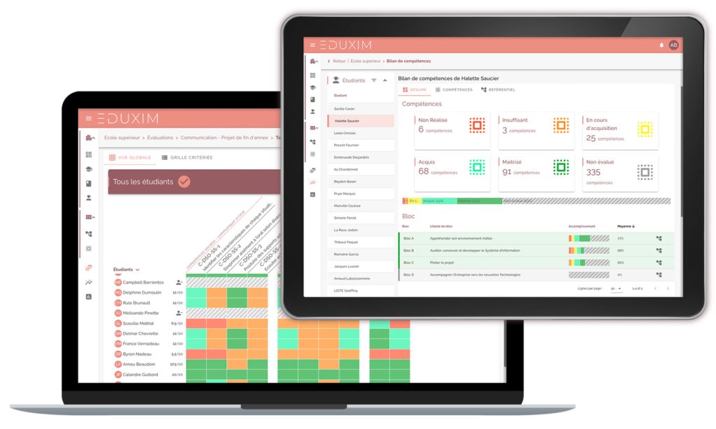 Eduxim outil d'évaluation par compétence sur ordinateur et tablette