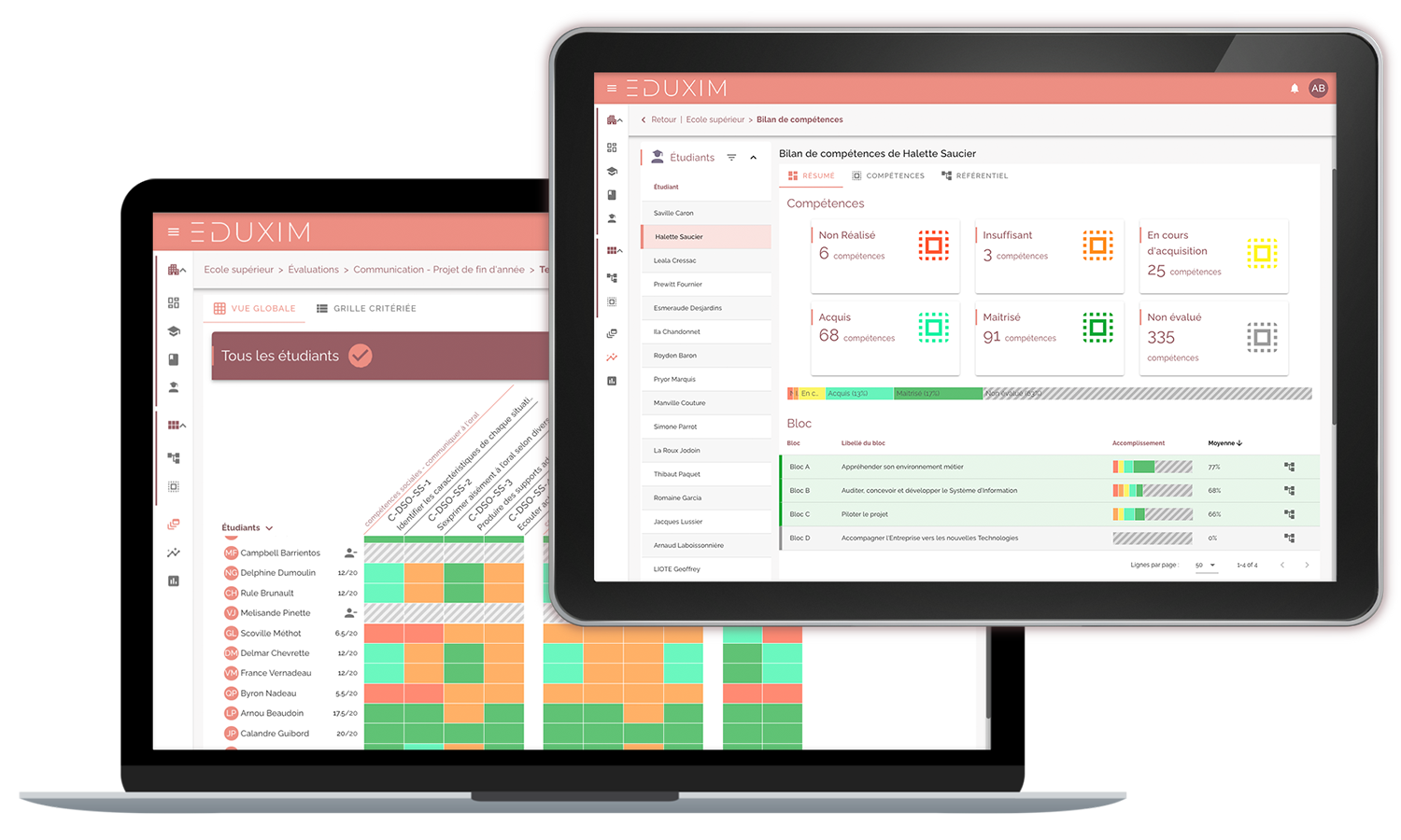 Eduxim outil d'évaluation par compétence sur ordinateur et tablette